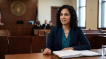 Professional psychologist providing expert testimony in a courtroom setting with legal documents during a court hearing.