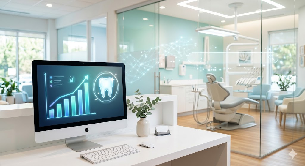 Dental practice growth analytics displayed on clinic computer